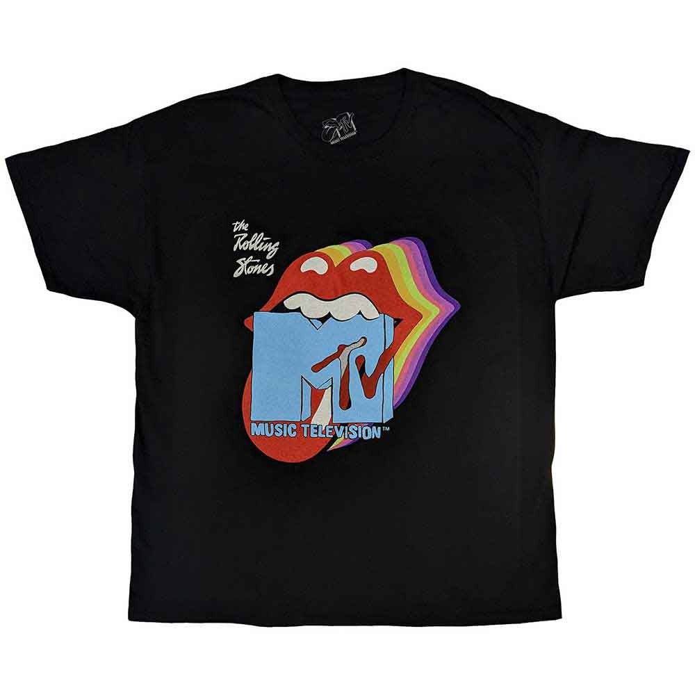 The Rolling Stones MTV Unisex T-Shirt: Rainbow Shadow Tongue (Black)