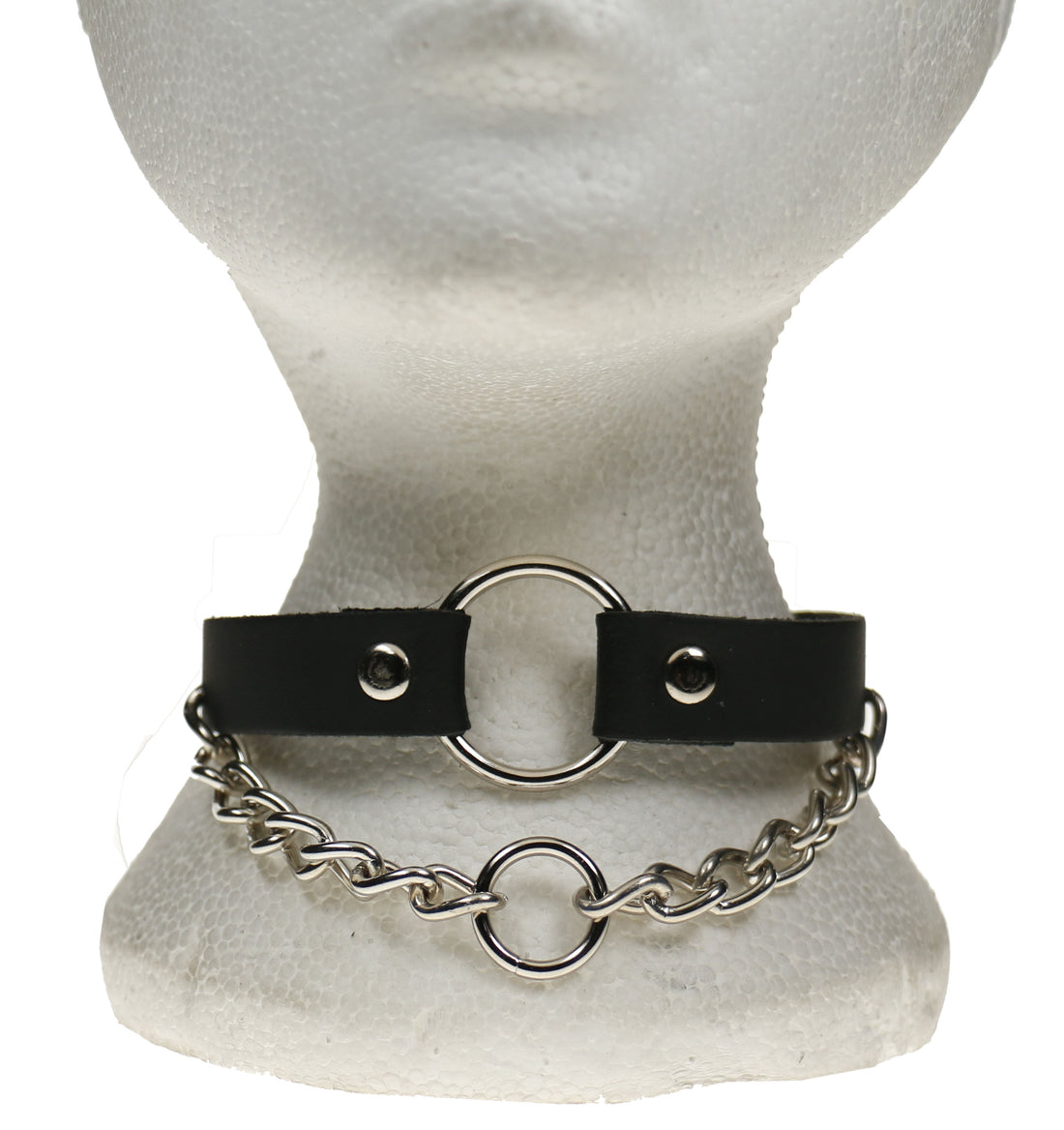 Leather Neckband: 1 Row Hanging Chain with Small Ring