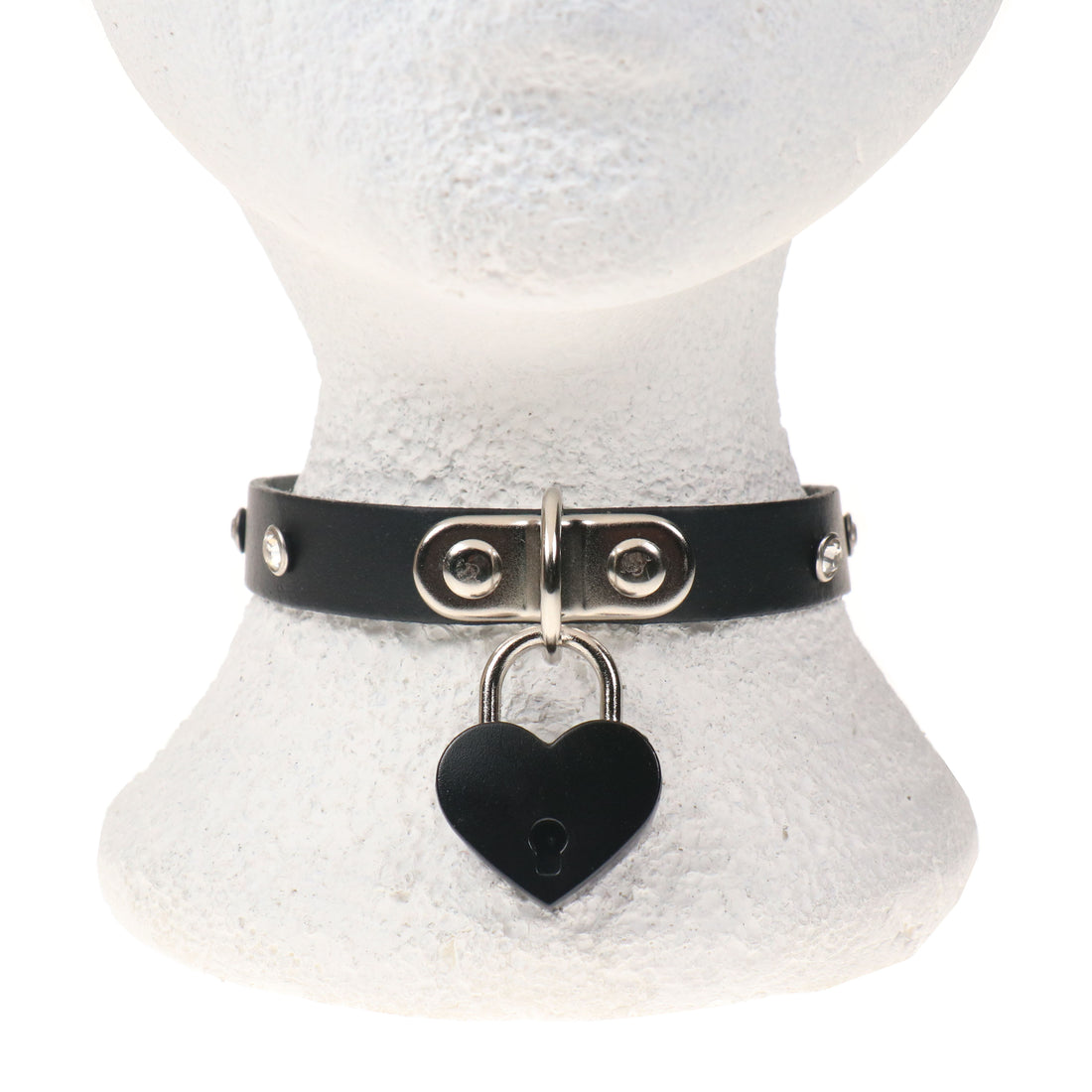 Leather Neckband: 1 Row Jewel with Heart Padlock