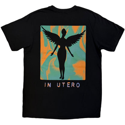 Nirvana Unisex Premium Carbon T-Shirt: In Utero Angel Swirl (Black) (Back Print)