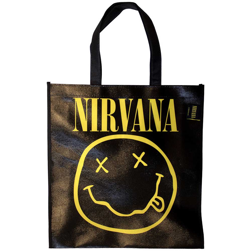 Nirvana Eco Shopper: Yellow Happy Face (Black) (Back Print) 