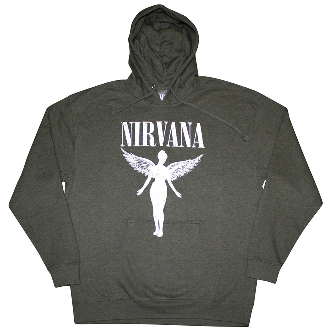 Nirvana Unisex Pullover Hoodie: Angelic Mono (Khaki Green)