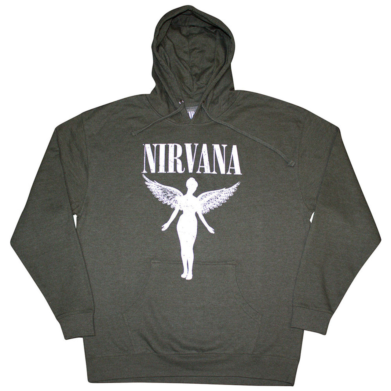 Nirvana Unisex Pullover Hoodie: Angelic Mono (Khaki Green) 