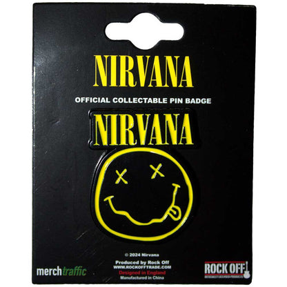 Nirvana Pin Badge: Logo &amp; Happy Face Cut-Out
