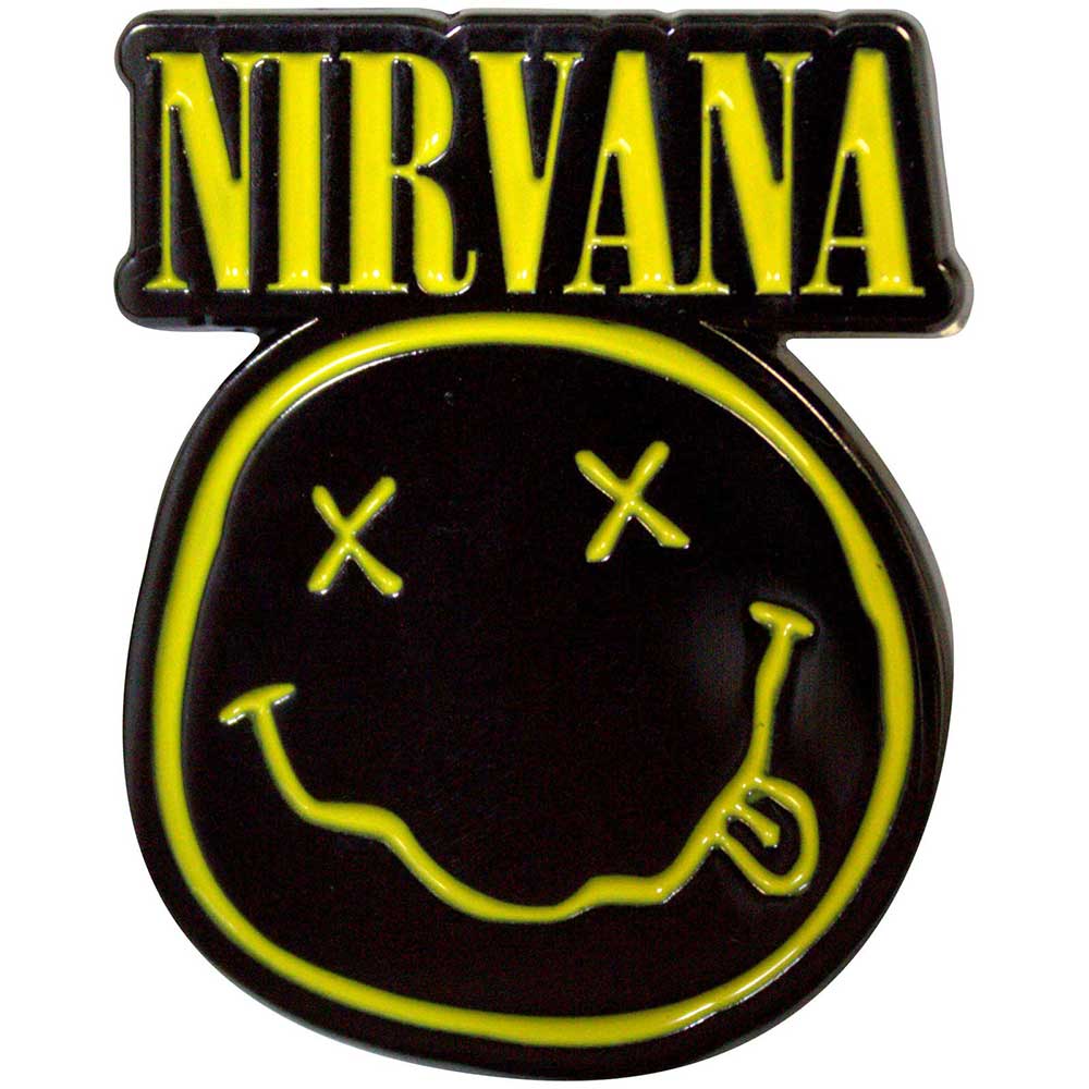 Nirvana Pin Badge: Logo &amp;amp; Happy Face Cut-Out