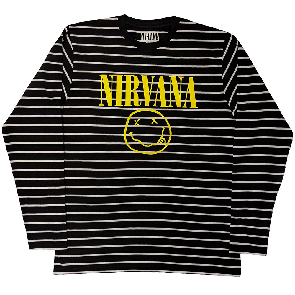 Nirvana Unisex Sweatshirt: Yellow Happy Face Striped (Black &amp; White)