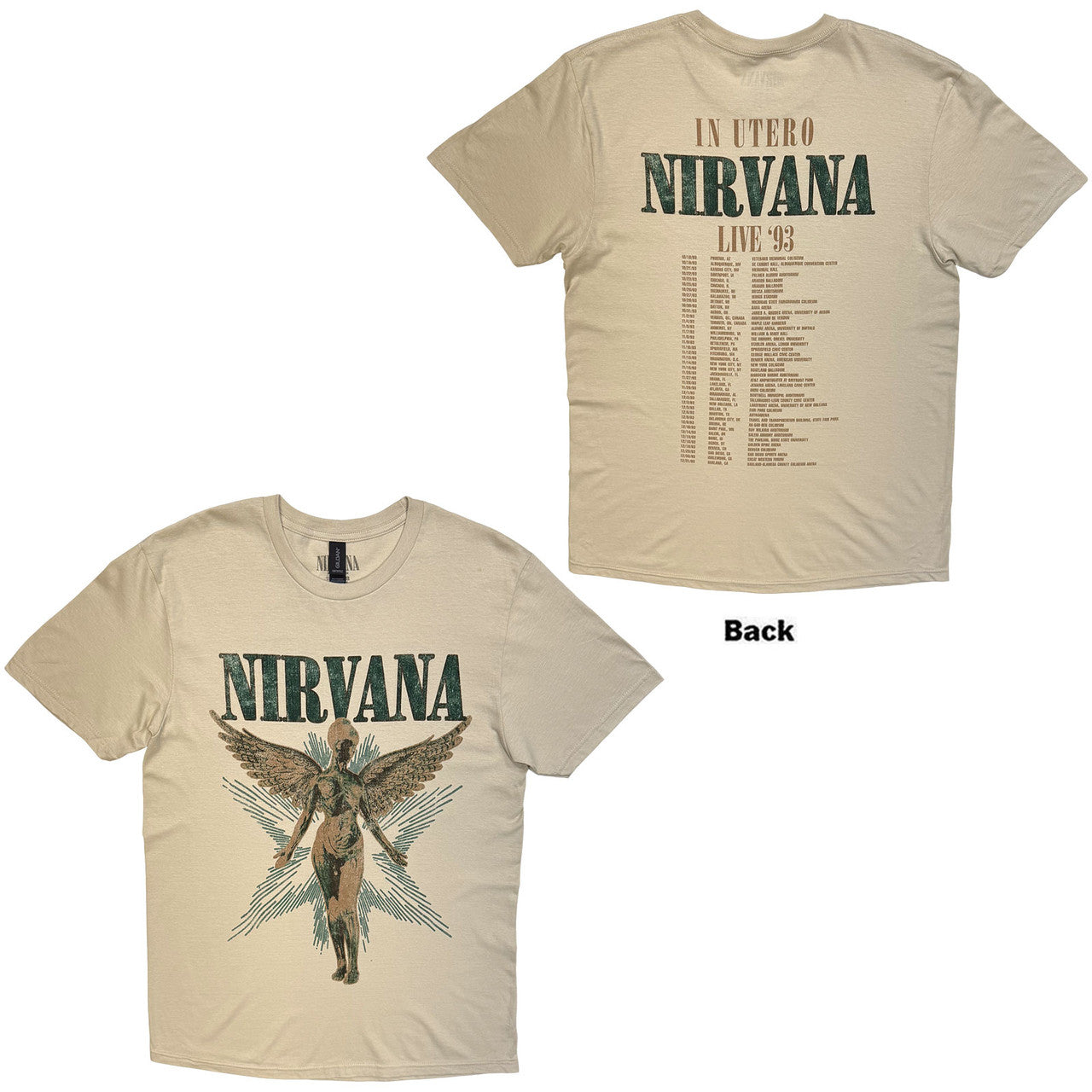 Nirvana Unisex T-Shirt: Angel Vintage (Sand) (Back Print)