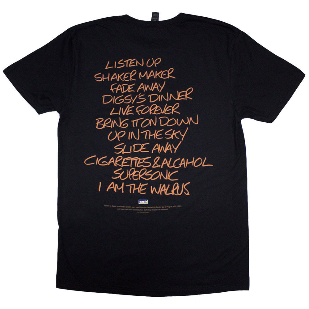 Oasis Unisex T-Shirt: Definitely Maybe AAA Setlist (Black) (Back Print)