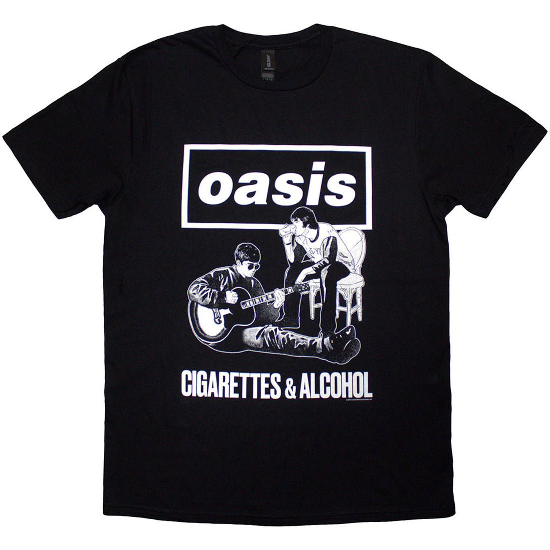 Oasis Unisex T-Shirt: Cigarettes &amp; Alcohol Illustration Mono (Black)