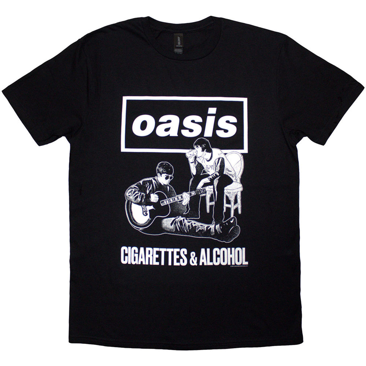 Oasis Unisex T-Shirt: Cigarettes &amp; Alcohol Illustration Mono (Black)