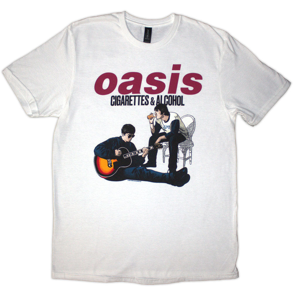 Oasis Unisex T-Shirt: Cigarettes &amp;amp; Alcohol Illustration (White) 