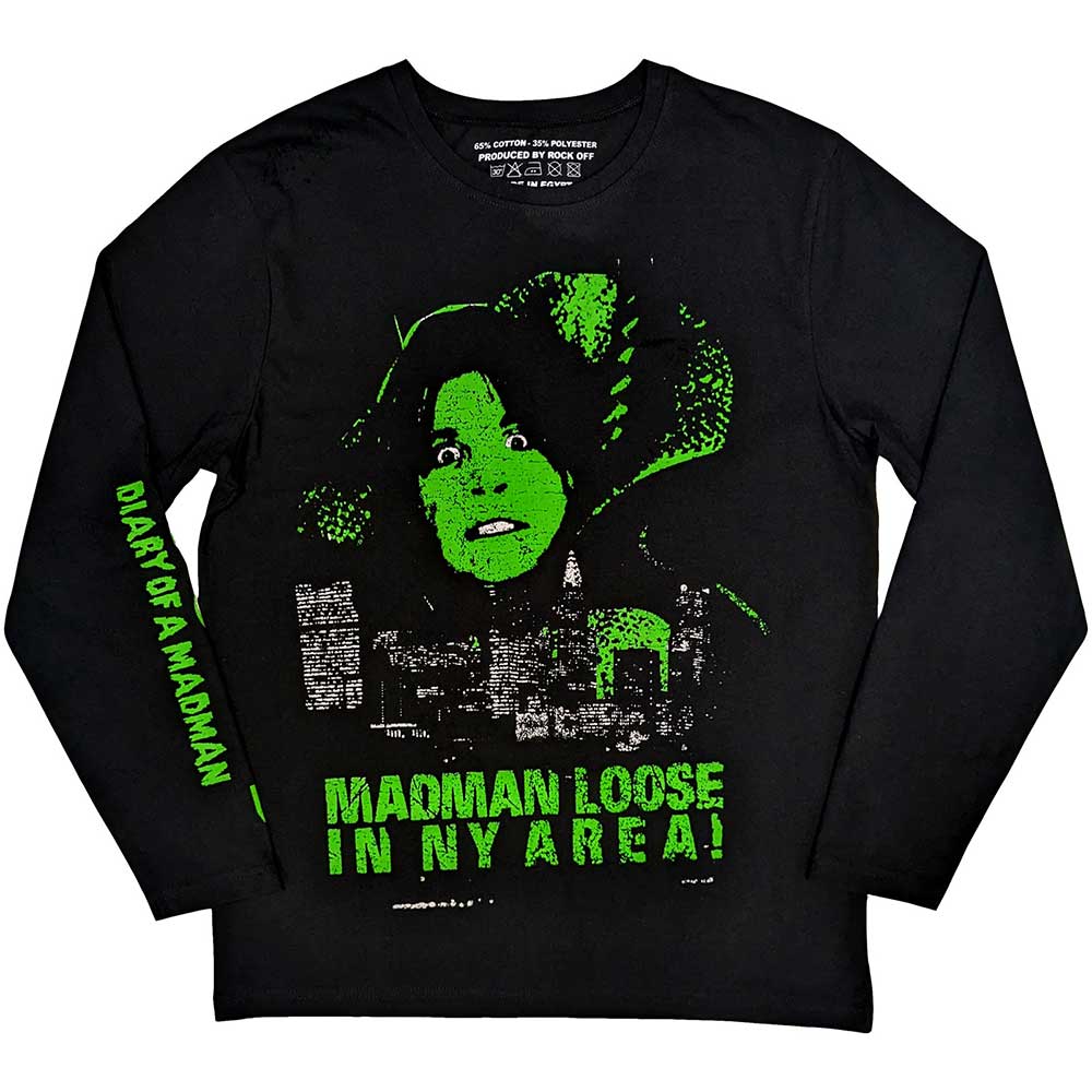 Ozzy Osbourne Unisex Long Sleeve T-Shirt: Madman Loose (Black) (Back &amp; Sleeve Print)
