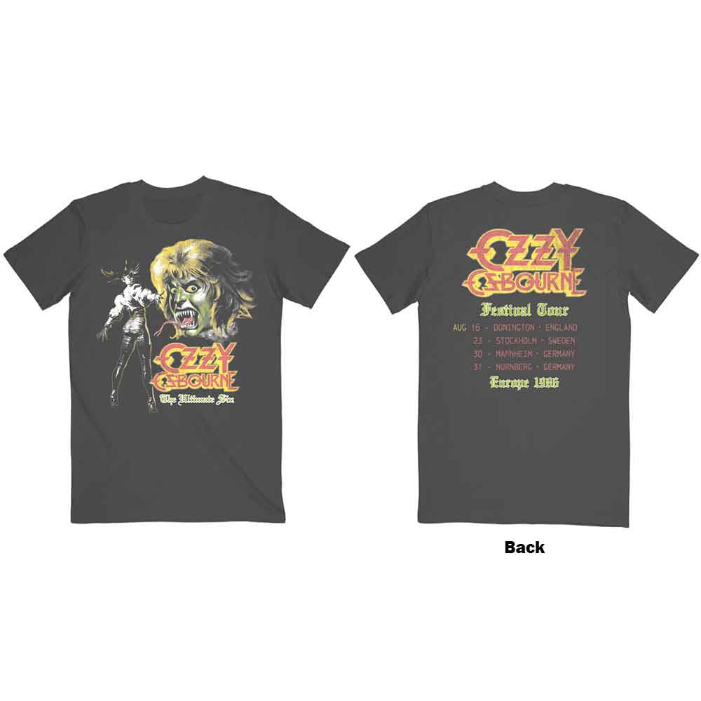 Ozzy Osbourne Unisex T-Shirt: Ultimate Remix (Charcoal Grey) (Back Print)