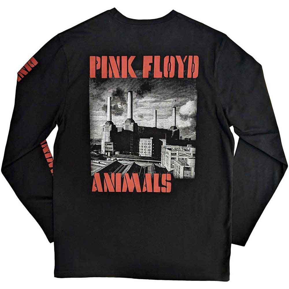Pink Floyd Unisex Long Sleeve T-Shirt: Animals B&amp;W (Black) (Back &amp; Sleeve Print)