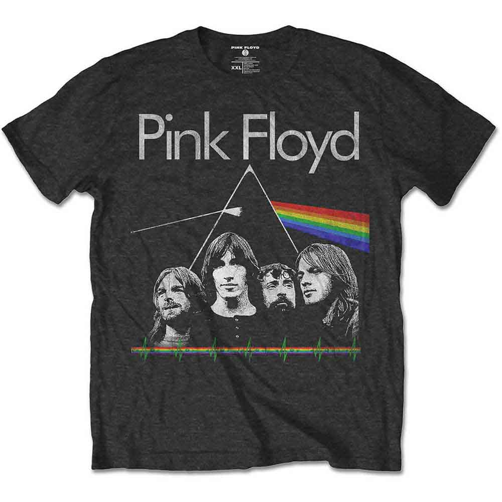 Pink Floyd Unisex T-Shirt: Dark Side of the Moon Band &amp; Pulse (Charcoal Grey)