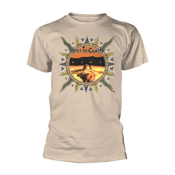 Alice In Chains Unisex T-Shirt: Vintage Dirt Sun (Natural) (Back Print)