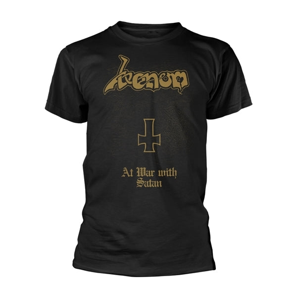 Venom Unisex T-Shirt: At War With Satan (Gold) (Black) (Back Print)