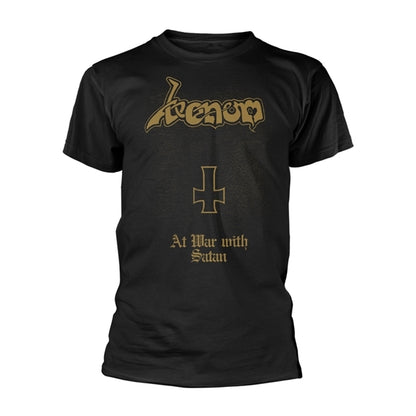 Venom Unisex T-Shirt: At War With Satan (Gold) (Black) (Back Print)