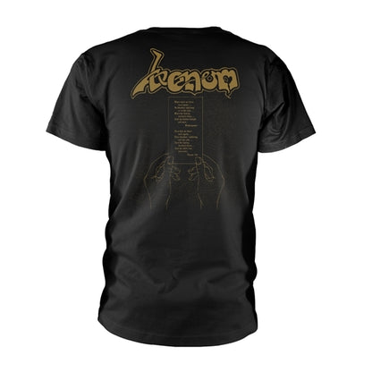 Venom Unisex T-Shirt: At War With Satan (Gold) (Black) (Back Print)