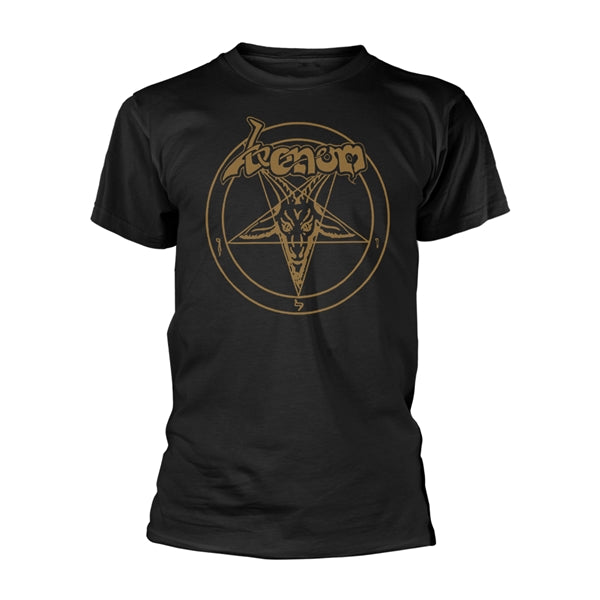 Venom Unisex T-Shirt: Baphomet Pentagram Gold (Black)