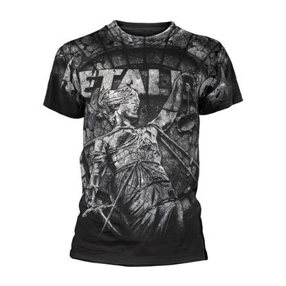 Metallica Unisex T-Shirt: Stoned Justice All Over (black/white/grey) (Back Print)