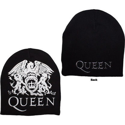 Queen Unisex Beanie Hat: Crest (Black) (Back Print)