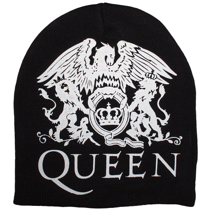 Queen Unisex Beanie Hat: Crest (Black) (Back Print)