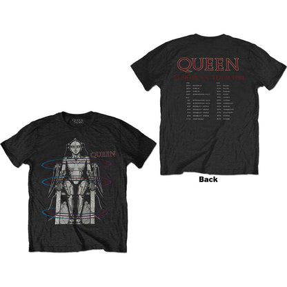 Queen Unisex T-Shirt: European Tour 1984 (Black) (Back Print)