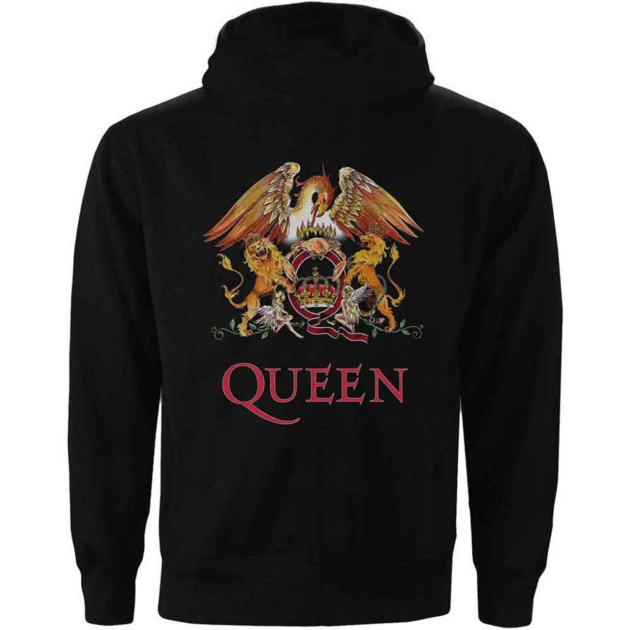 Queen Unisex Zipped Hoodie: Classic Crest (Black) (Back Print) 
