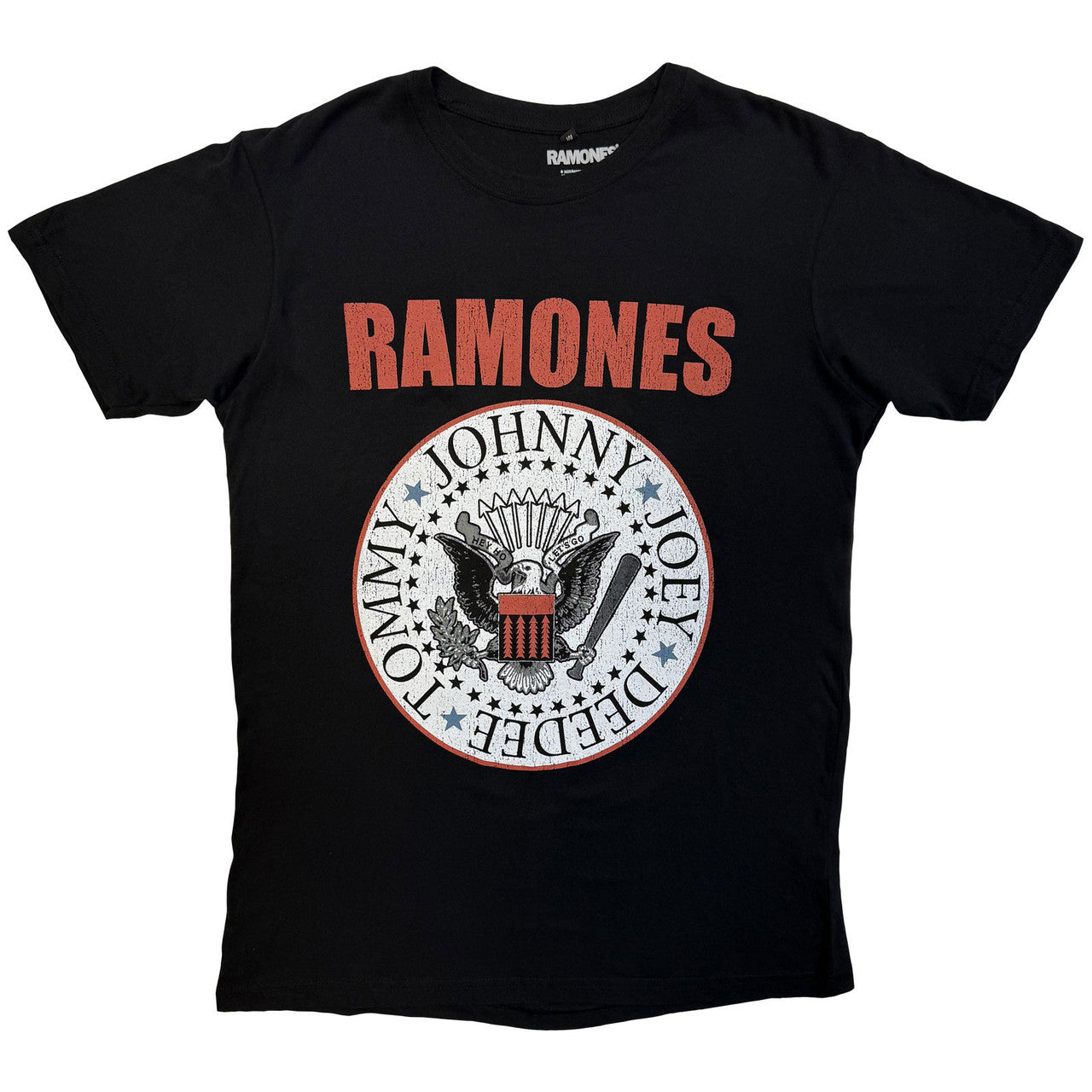 Ramones Unisex Premium Carbon T-Shirt: Hey Ho Red Block Text (Black) (Back Print)