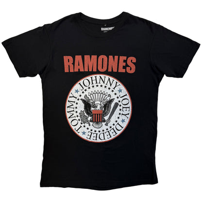 Ramones Unisex Premium Carbon T-Shirt: Hey Ho Red Block Text (Black) (Back Print)
