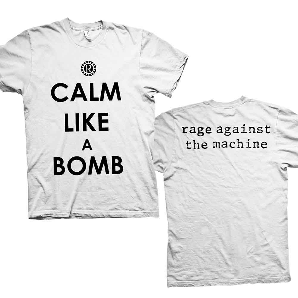 Rage Against The Machine Unisex T-Shirt: Calm Like A Bomb (White) (Back Print) 