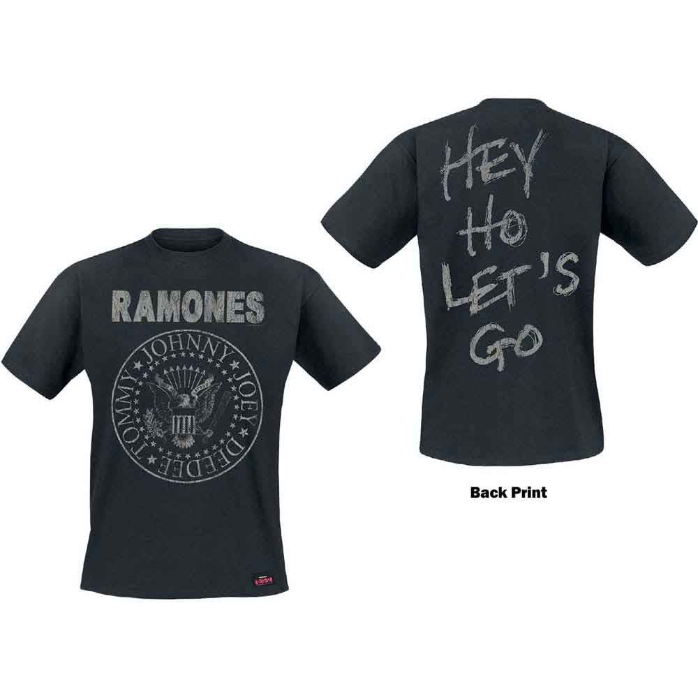 Ramones Unisex T-Shirt: Seal Hey Ho (Black) (Back Print)