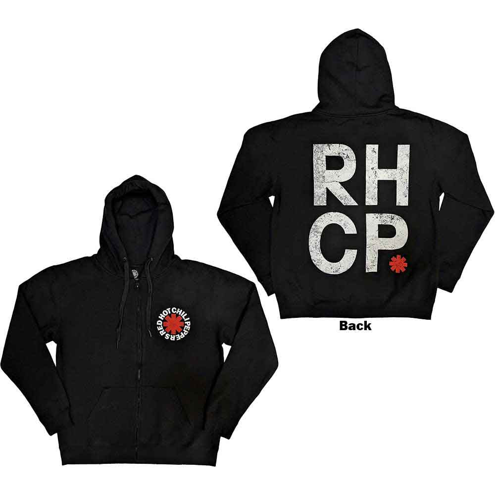 Red Hot Chili Peppers Unisex Zipped Hoodie: Red Asterisk (Black) (Back Print)