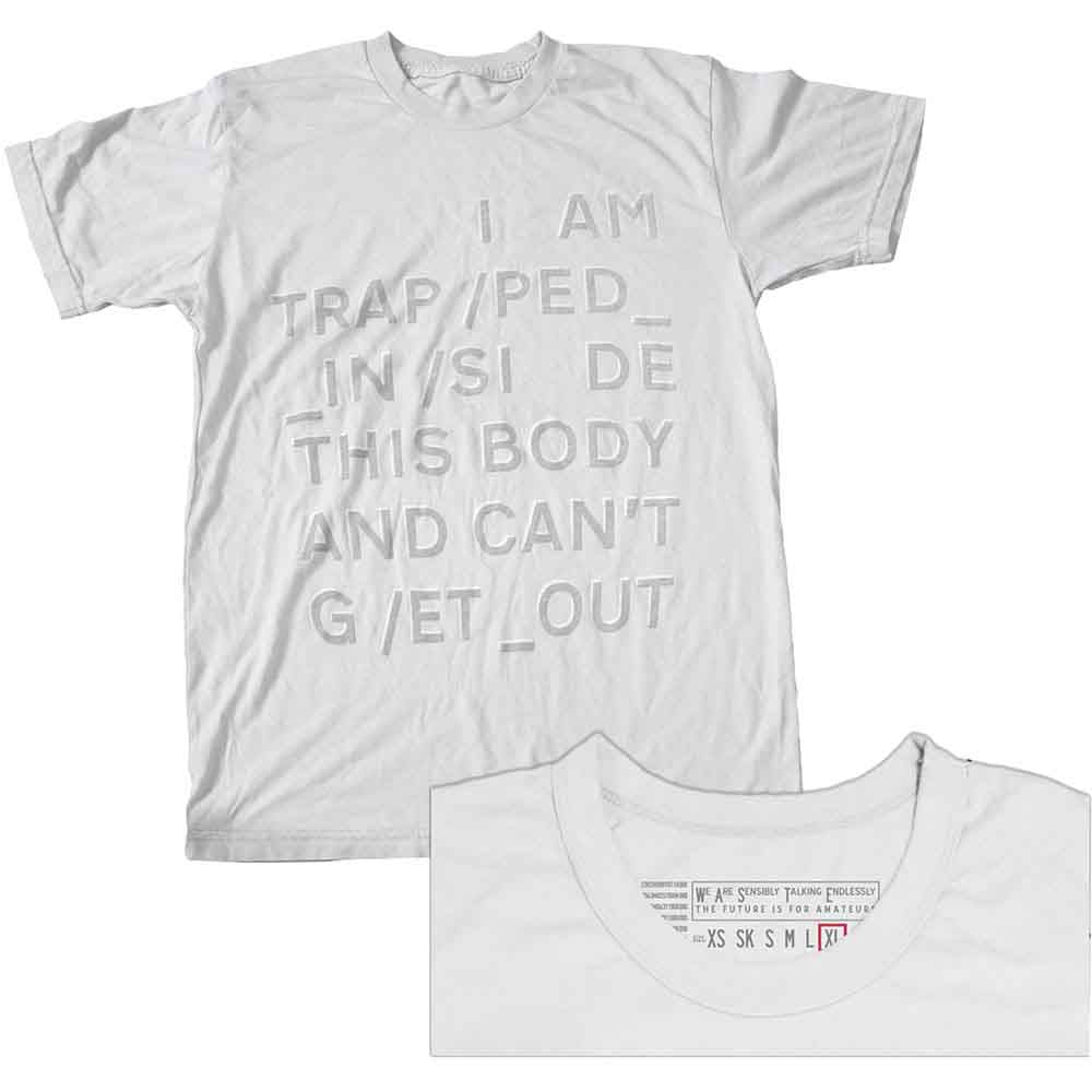 Radiohead Unisex T-Shirt: Trapped (White) (Back Print)