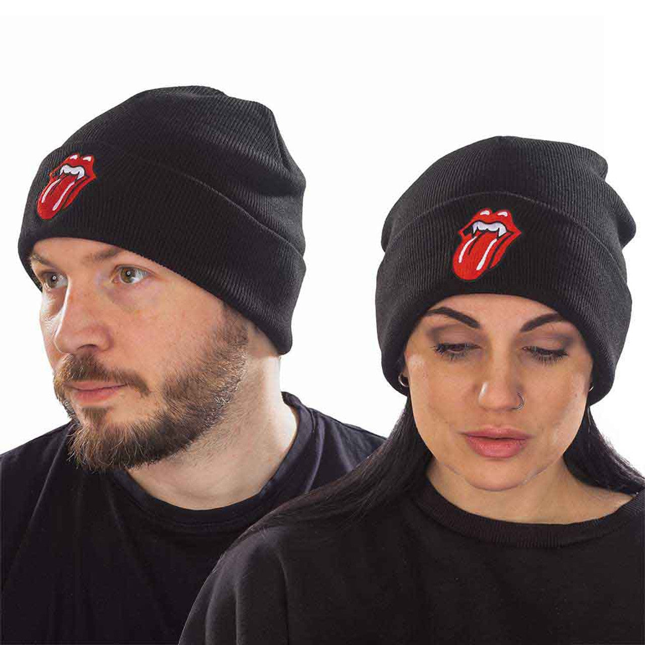 The Rolling Stones Unisex Beanie Hat: Fang Tongue (Black)