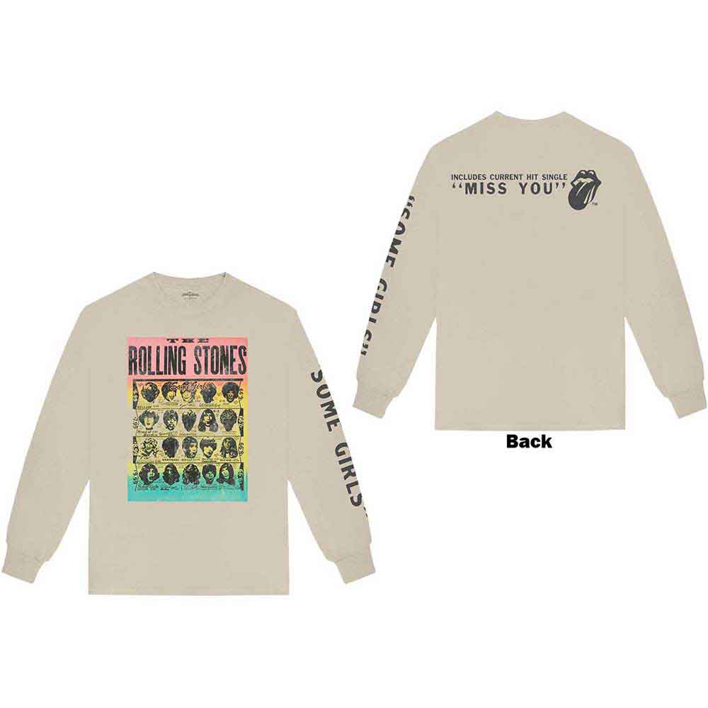 The Rolling Stones Unisex Long Sleeve T-Shirt: Some Girls (Sand) (Back &amp; Sleeve Print)