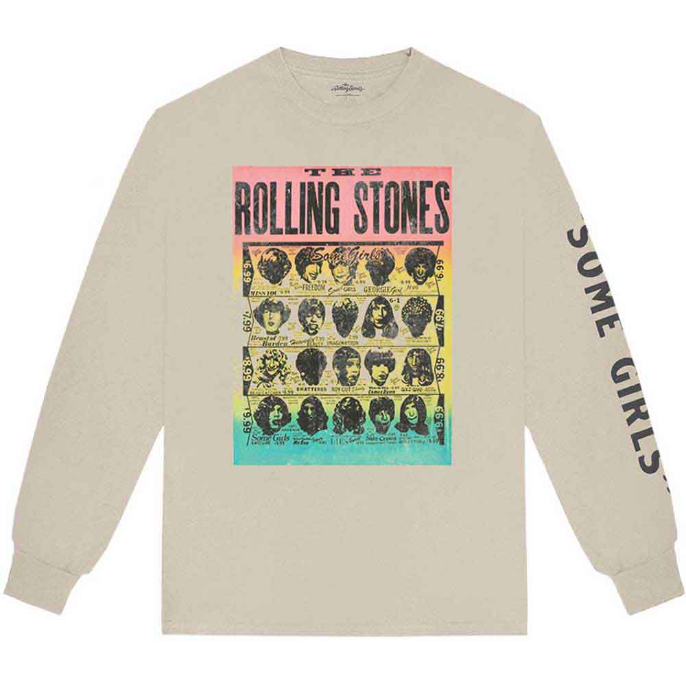 The Rolling Stones Unisex Long Sleeve T-Shirt: Some Girls (Sand) (Back &amp; Sleeve Print)
