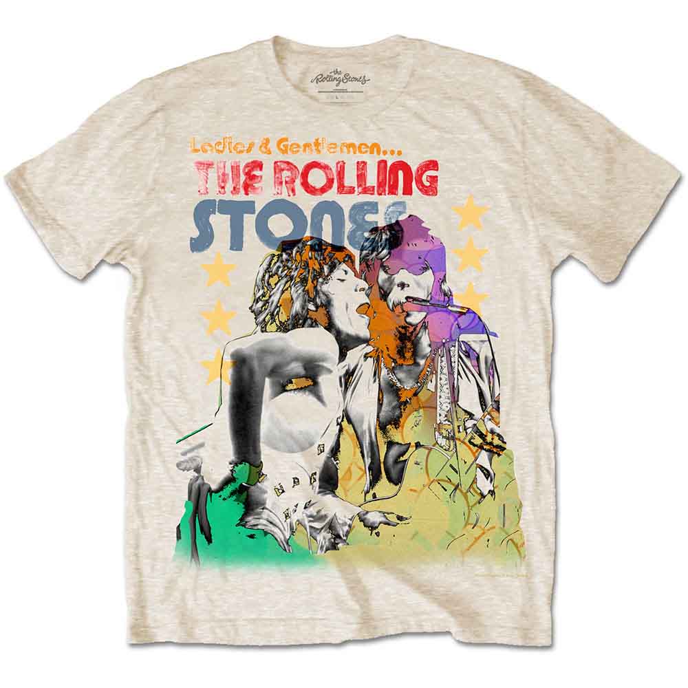 The Rolling Stones Unisex T-Shirt: Mick &amp; Keith Watercolour Stars (Sand)