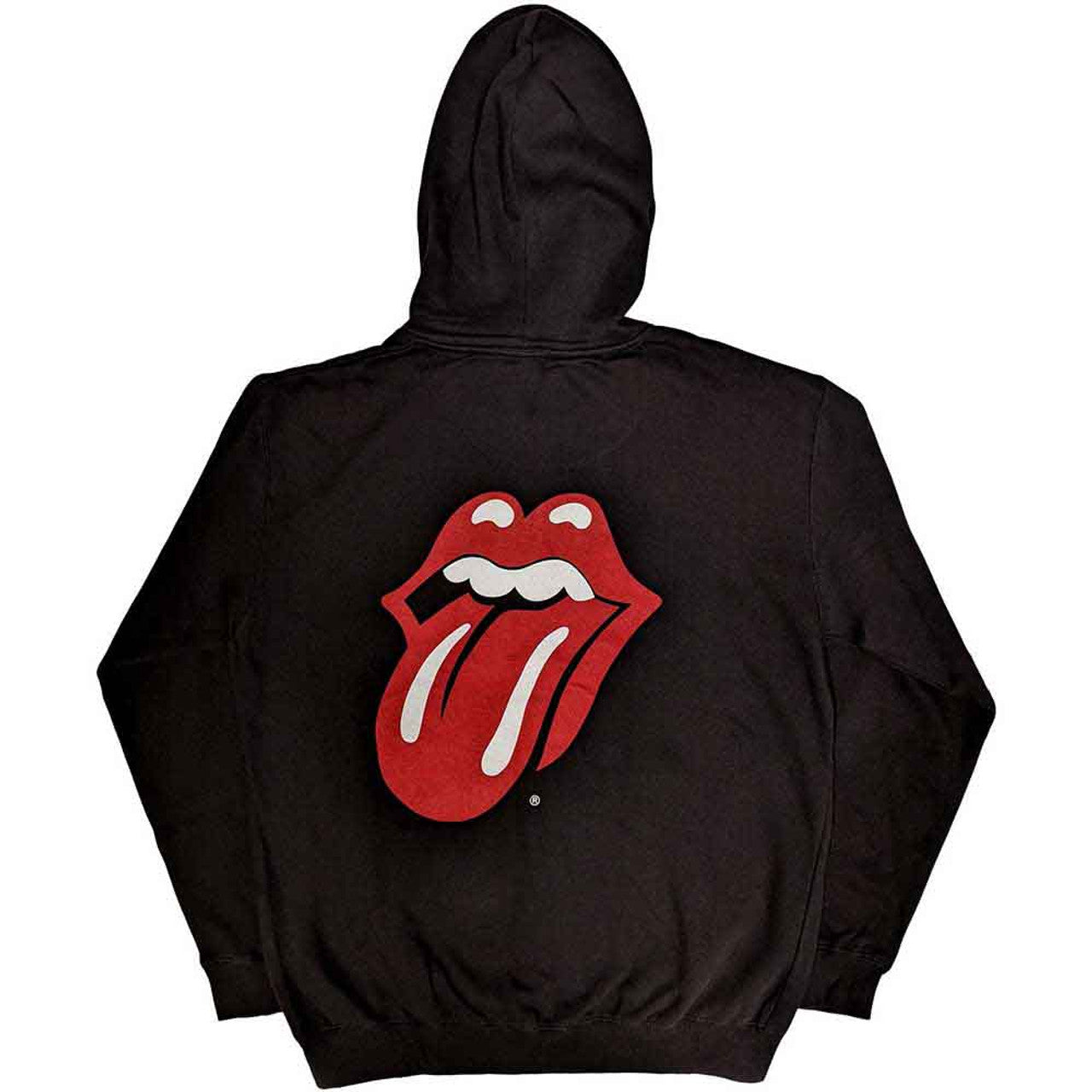 The Rolling Stones Unisex Zipped Hoodie: Logo &amp; Tongue (Black) (Back Print)