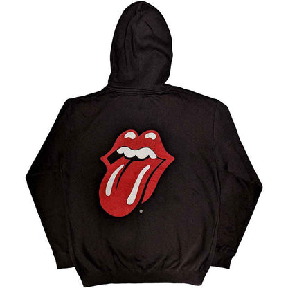 The Rolling Stones Unisex Zipped Hoodie: Logo &amp; Tongue (Black) (Back Print)