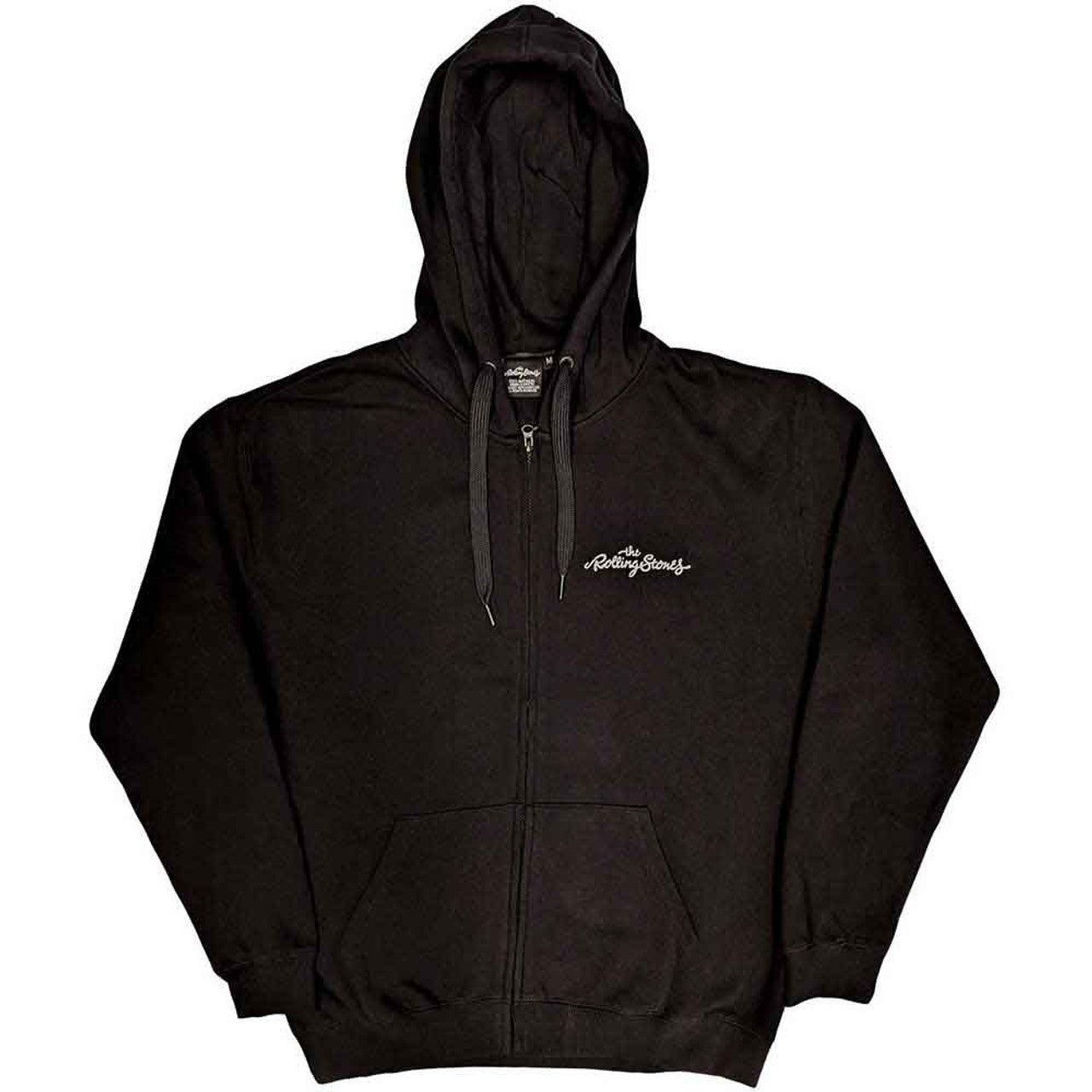 The Rolling Stones Unisex Zipped Hoodie: Logo &amp; Tongue (Black) (Back Print)