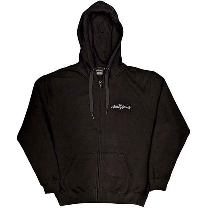 The Rolling Stones Unisex Zipped Hoodie: Logo &amp; Tongue (Black) (Back Print)