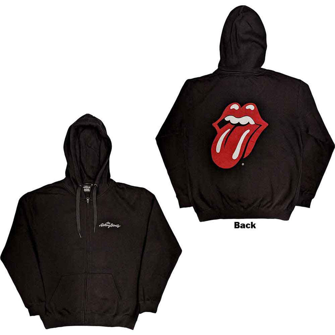 The Rolling Stones Unisex Zipped Hoodie: Logo &amp; Tongue (Black) (Back Print)