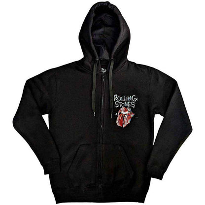 The Rolling Stones Unisex Zipped Hoodie: Hackney Diamonds Tracklist (Black) (Back Print)