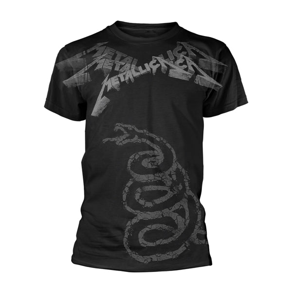 Metallica Unisex T-Shirt: Black Album Faded All Over (Black) (Back Print)