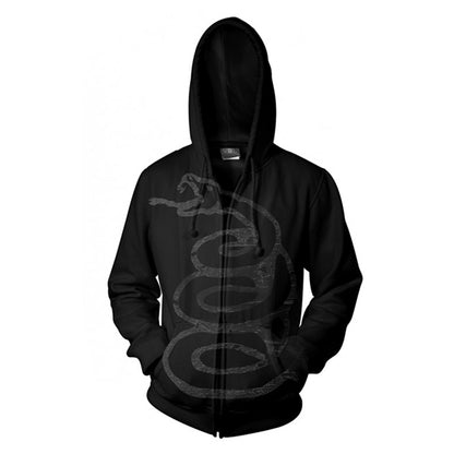 Metallica Unisex Pullover Zipped Hoodie: Black Album Burnishes (Black) (Back Print)