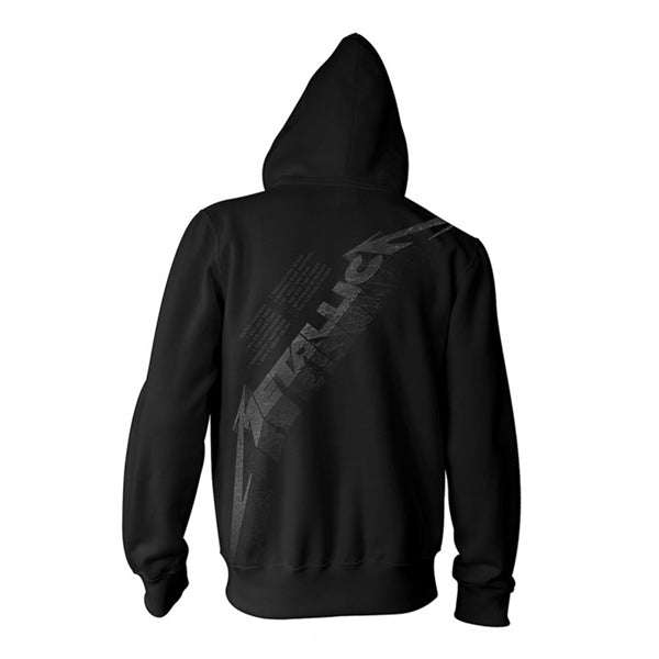 Metallica Unisex Pullover Zipped Hoodie: Black Album Burnishes (Black) (Back Print)