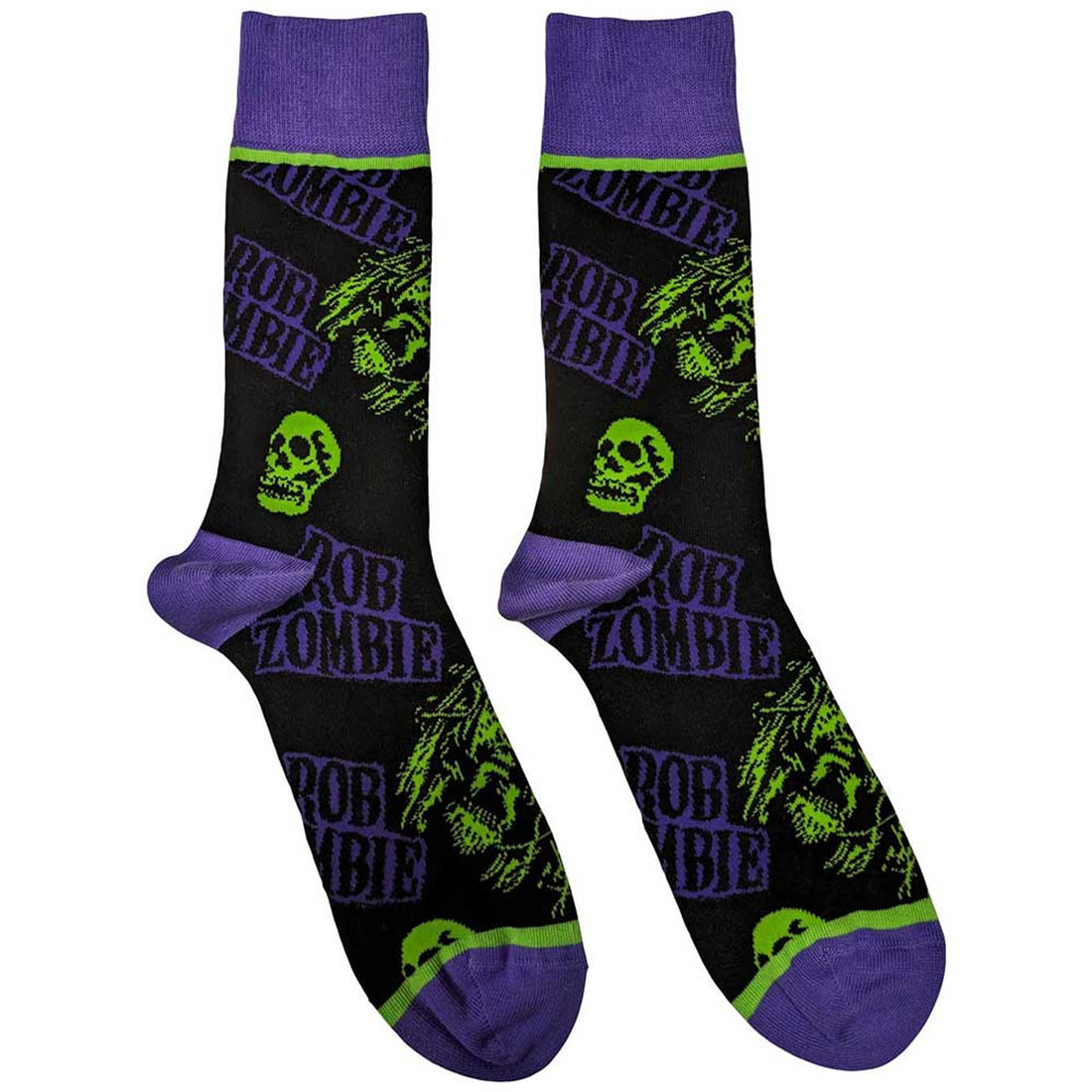 Rob Zombie Unisex Ankle Socks: Skull Face Green/Purple (Black) (UK Size 7 - 11)