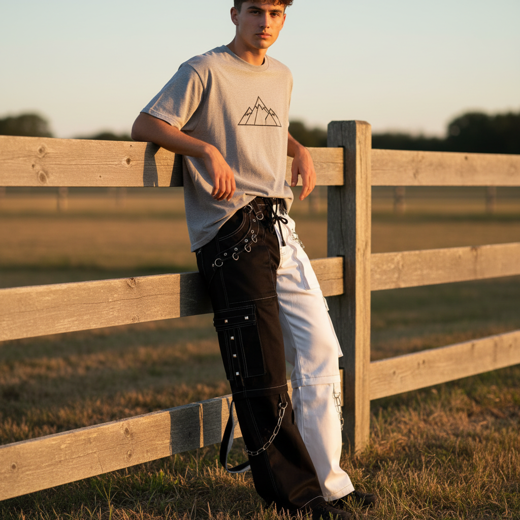 Split-Leg Cargo Pants (Black/White) (✦ British Denim Ind.)